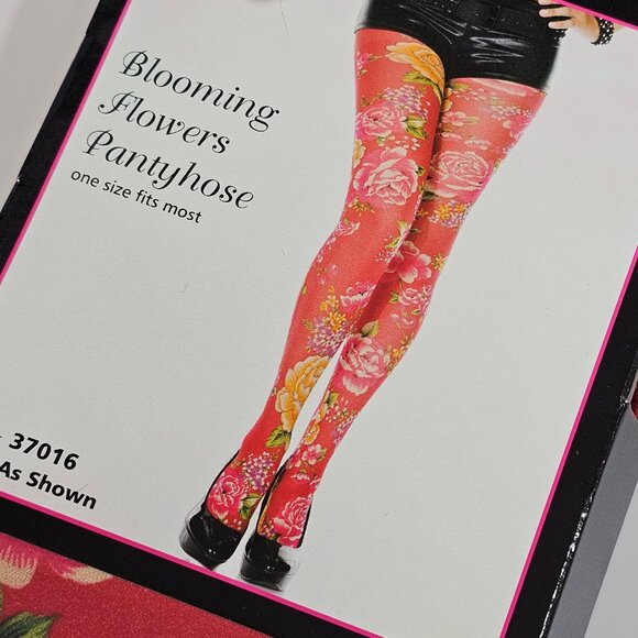 Music Legs Blooming Flowers Colorful Opaque Floral Pantyhose Tights One Size - Picture 2 of 5